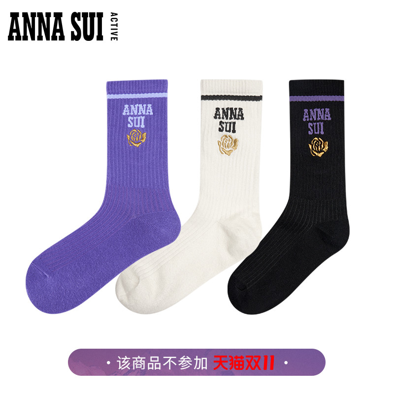 ANNASUI玫瑰刺绣运动袜