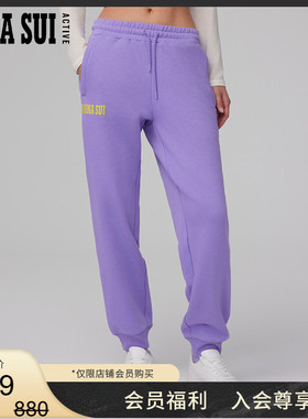 ANNA SUI安娜苏运动  紫色运动休闲裤加厚磨毛束脚舒适卫裤宽松女