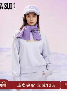 ANNA SUI安娜苏运动 经典紫色圆领针织套头圆领卫衣外套上衣女