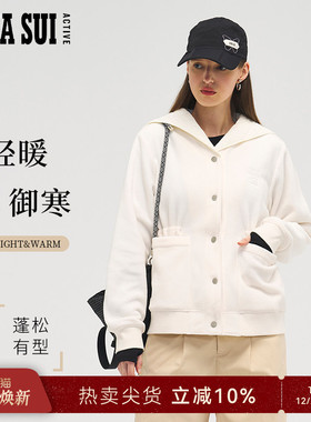 ANNA SUI安娜苏运动 p绒软糯双面绒锁温水手领收腰抽绳摇粒绒外套