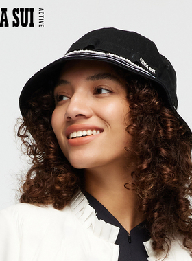 ANNA SUI安娜苏运动 明星同款光影logo黑色条纹撞色可调节渔夫帽