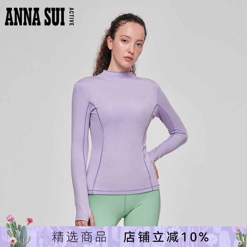 安娜苏立领收腰磨毛长袖T恤