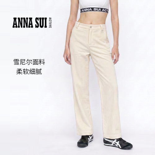安娜苏运动灯芯绒长裤女秋冬新品竖条肌理针织宽松直筒裤ANNASUI