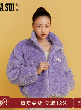 ANNA SUI安娜苏运动 经典紫色仿羊羔毛短款外套夹克加厚冬小个子