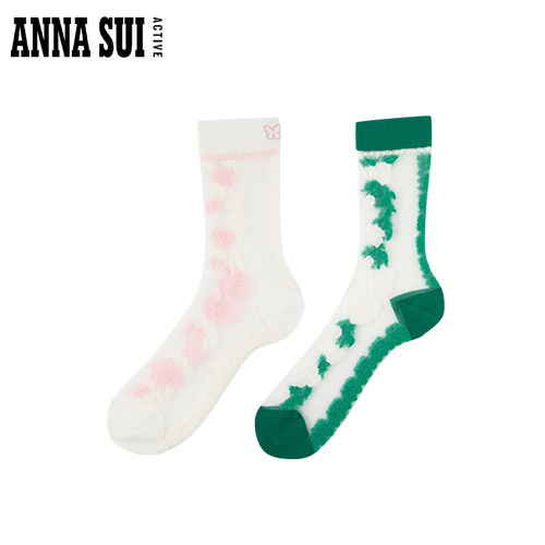 ANNA SUI安娜苏运动 春夏撞色薄款中筒袜