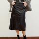 friendly 三所vintage 环保PU柔软皮eco 拼接分割线腰袢半身腰裙