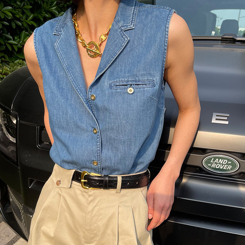 三所vintage牛仔马甲复古无袖