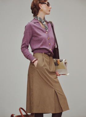 三所vintage 复古千鸟格Houndstooth可机洗面料开衩半身裙