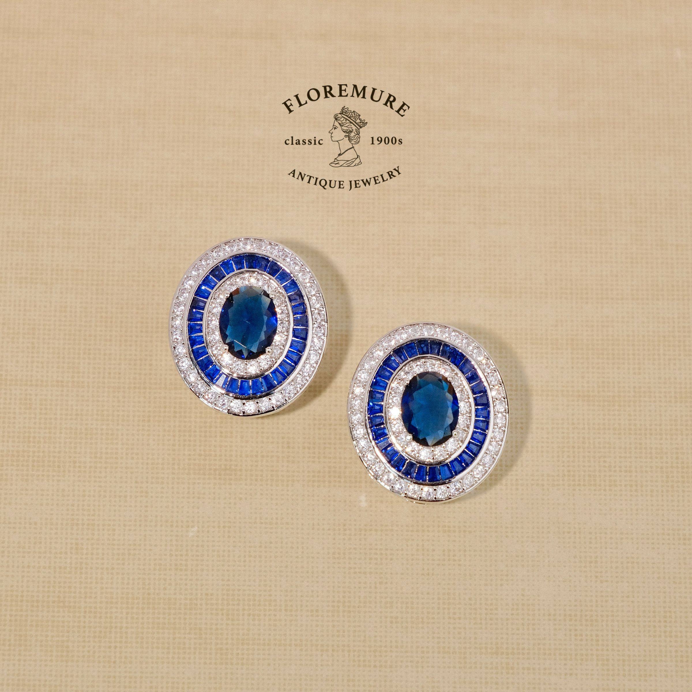 floremure古董廊皇家蓝耳钉耳夹