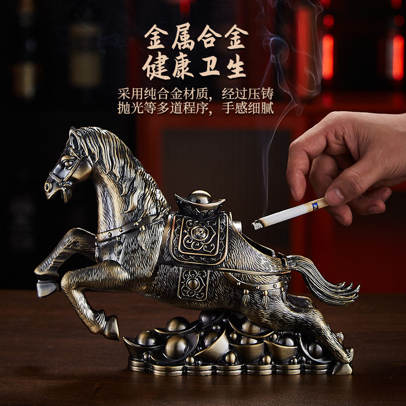 带盖摆件复古马烟灰缸图片