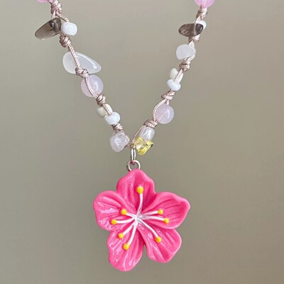 Vintage古着 Natural stone braided flowers项链