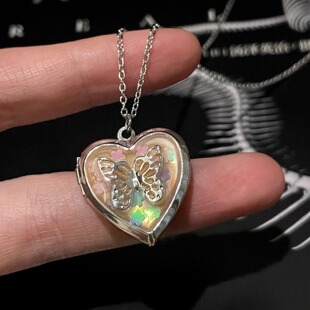 Vintage古着 Pink Heart Butterfly项链