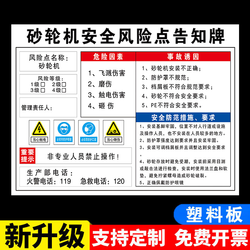 砂轮机安全风险点告知牌岗位风险点告知卡工厂生产车间危险源预防措施警告警示标语提示告知指示标志标识牌 文具电教/文化用品/商务用品 标志牌/提示牌/付款码 原图主图