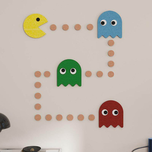 毛毡板吃豆人墙面diy装饰毛毡墙贴趣味卧室宿舍房间布置贴画挂墙壁软木板高级感客厅照片墙背景板照片展示墙