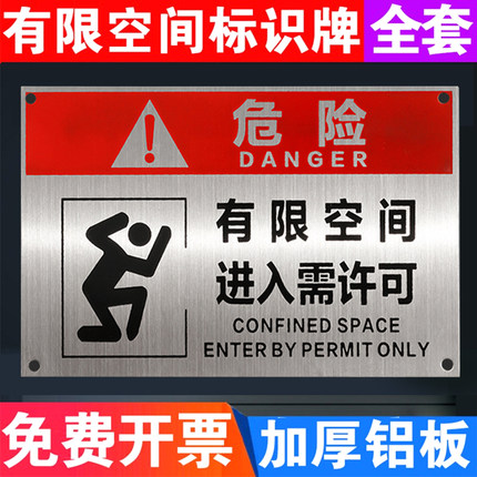 有限空间警示标识牌不锈钢有限空间进入需许可警示牌受限空间标识牌安全告知牌铝板金属禁止入内安全警示标牌