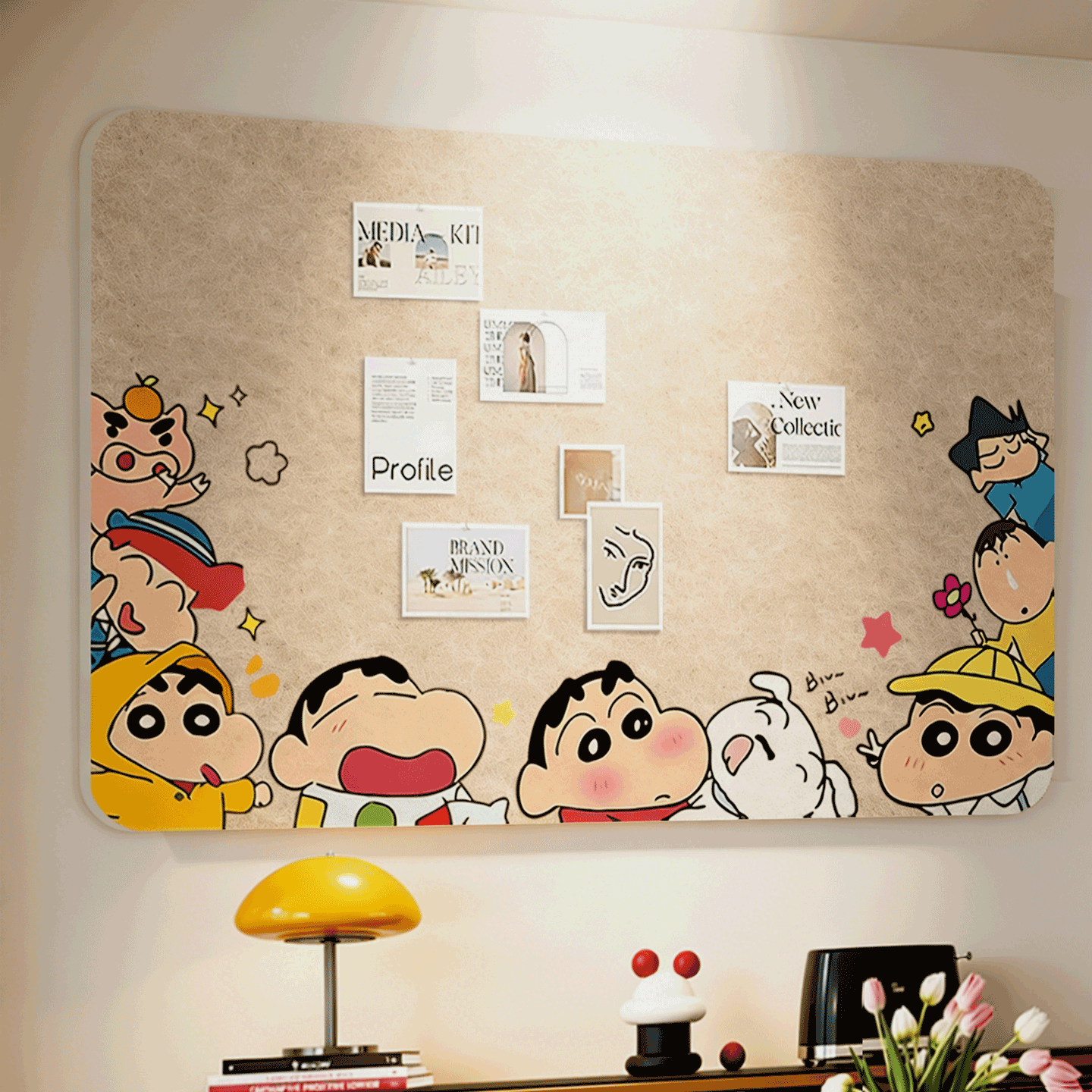 毛毡板墙贴照片墙相片展示墙免打孔创意墙面装饰diy背景板蜡笔小新拍立得相册墙不伤墙背景板留言板毛毡墙贴