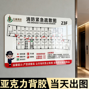 消防疏散示意图安全逃生指示图宾馆酒店医院学校公寓应急逃生路线图消防通道分布路线指引牌平面图墙贴定制