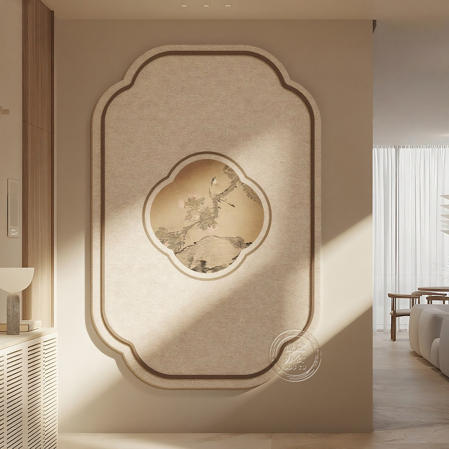 照片墙毛毡板墙贴背景板中国风墙面复古典玄关装饰创意软木墙板毛粘板