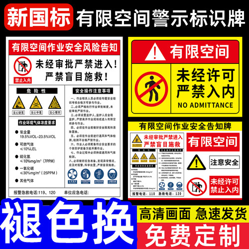 有限空间警示标识牌作业安全告知