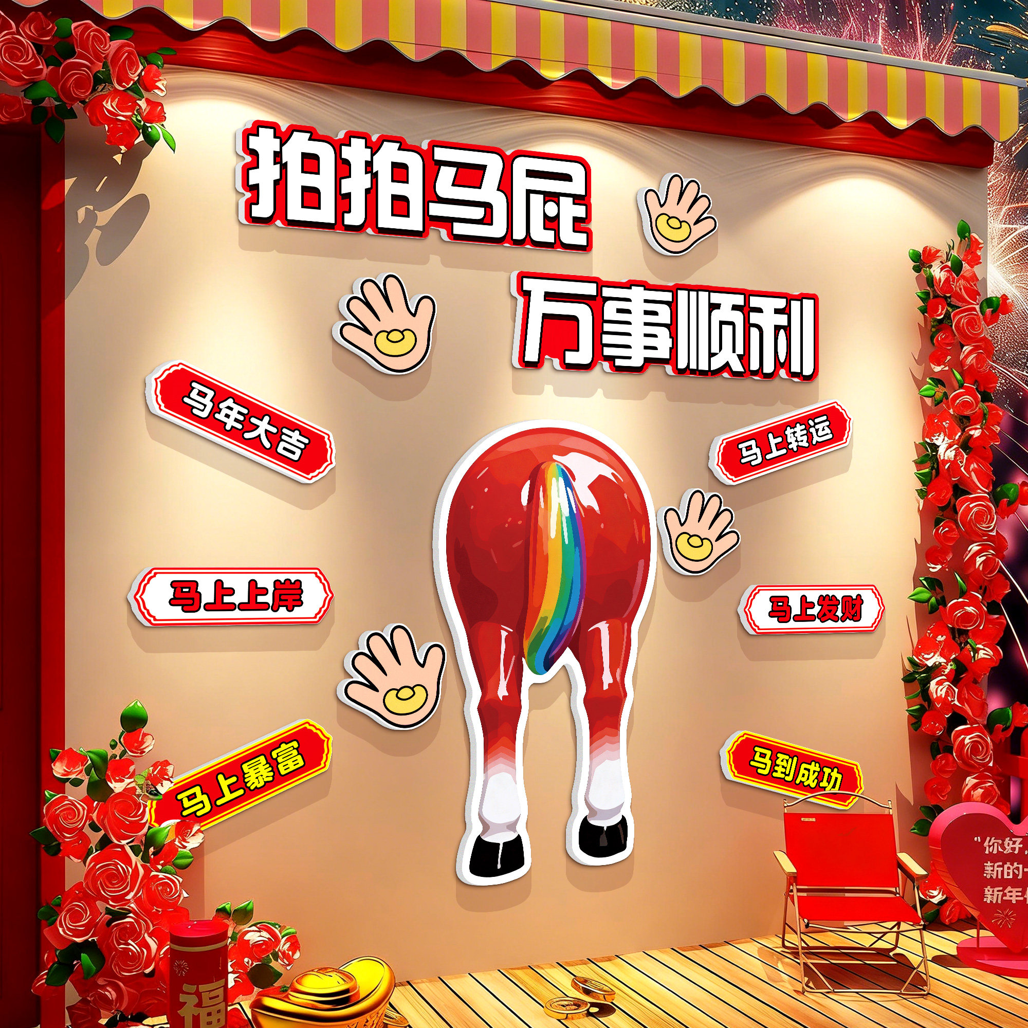 2026新年装饰品氛围布置马年许愿墙万事顺利拍拍马屁立体墙贴纸QT,家居饰品,文化墙贴,淘宝优惠券,粉丝福利购,淘宝优惠卷