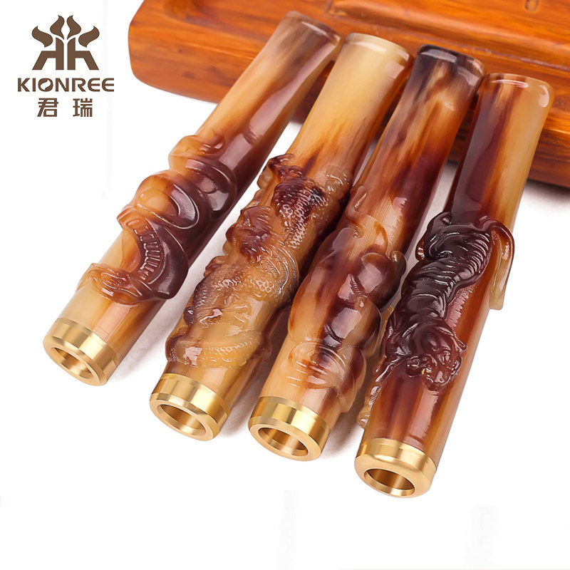 君瑞十二生肖耗牛角烟嘴手工精雕