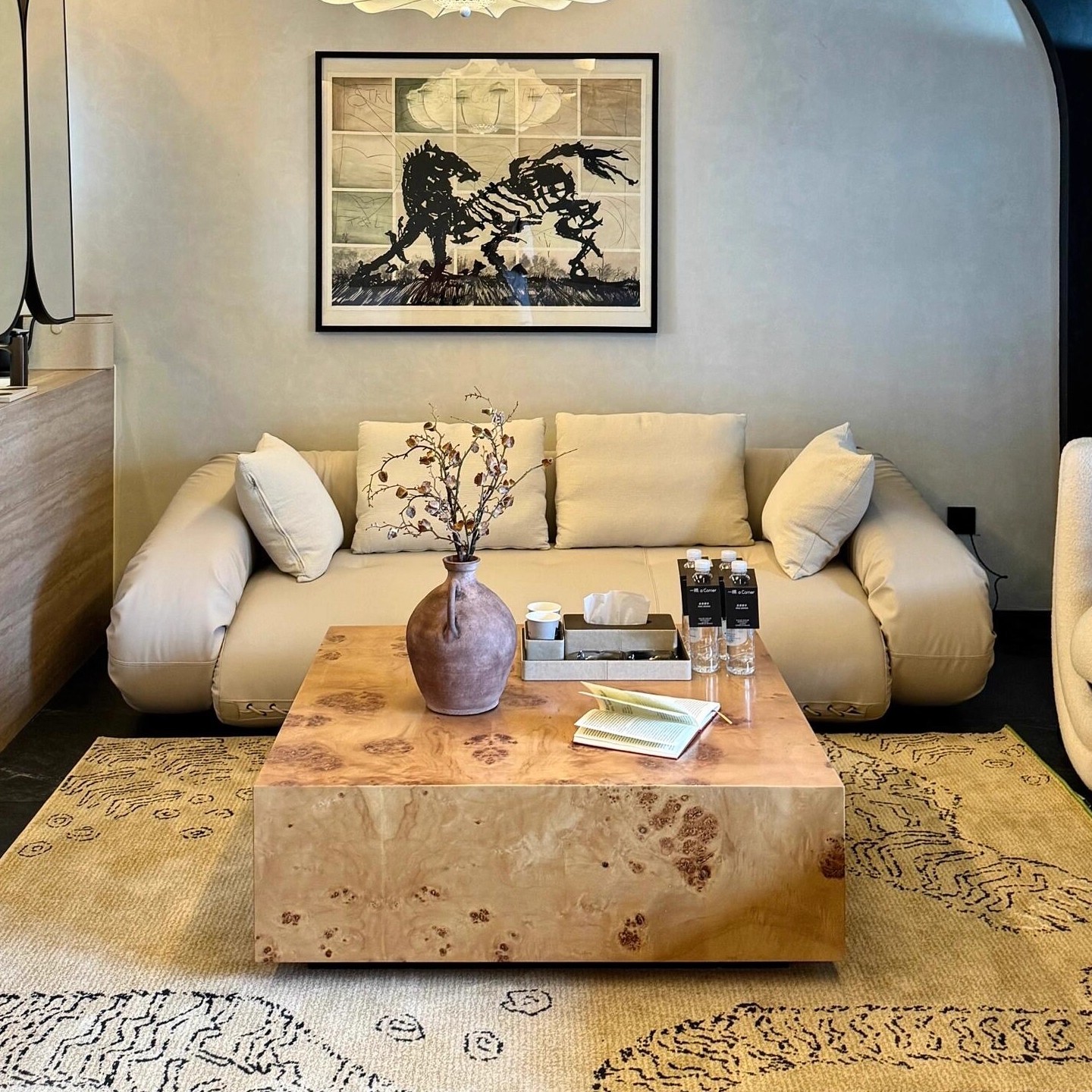 客厅天然树瘤皮茶几实木拼花正方形复古设计师现代简约木纹边几