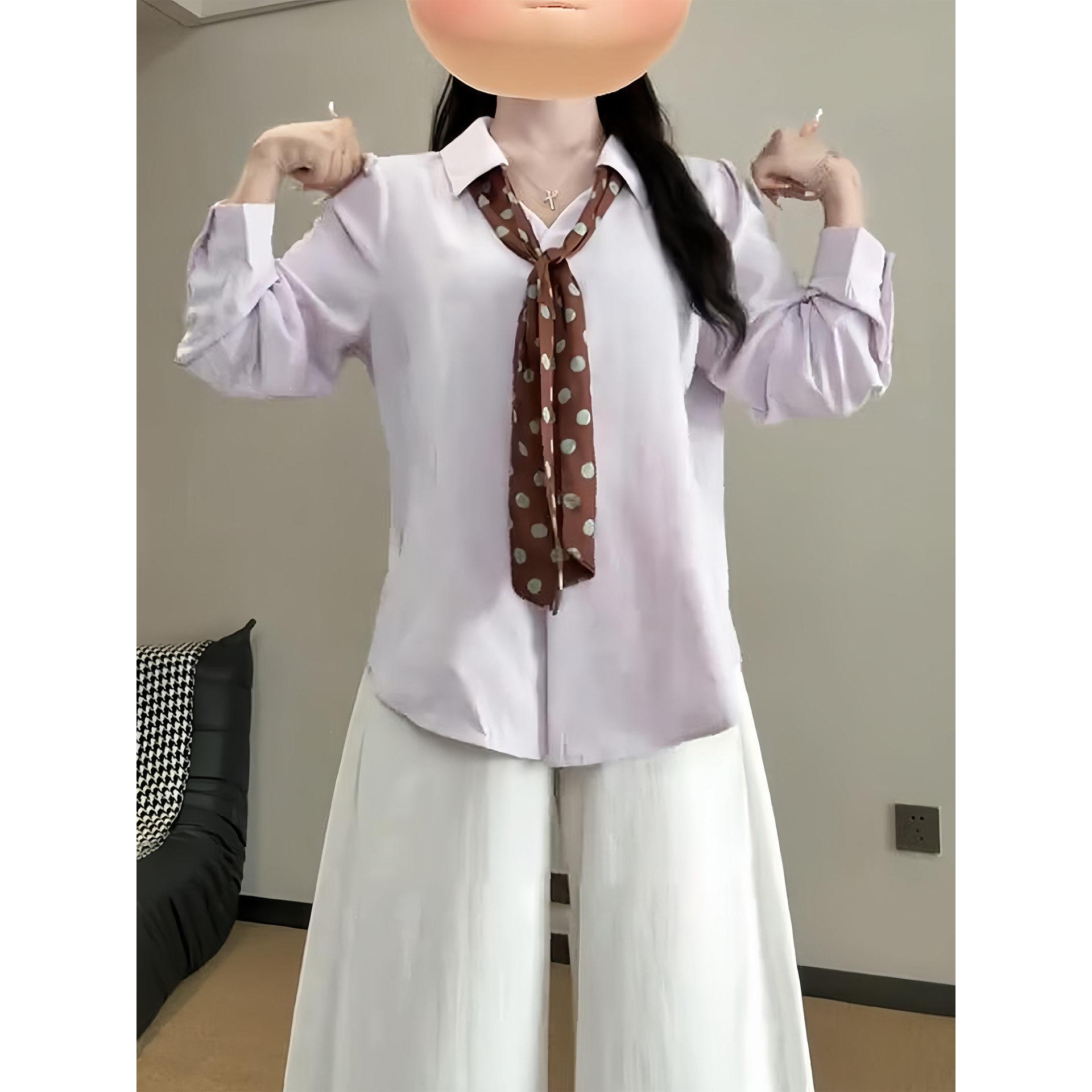 大码学院风波点领结显瘦衬衫图片