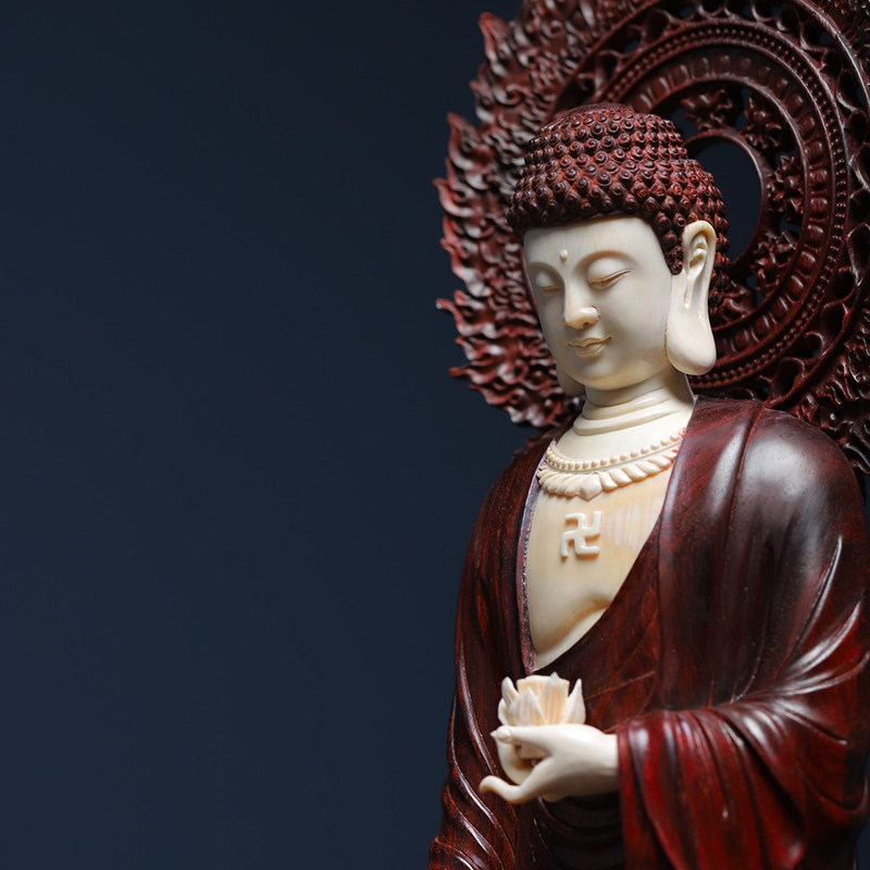 印度小叶紫檀释迦牟尼如来佛像摆件阿弥陀佛药师佛像寺庙家用供奉