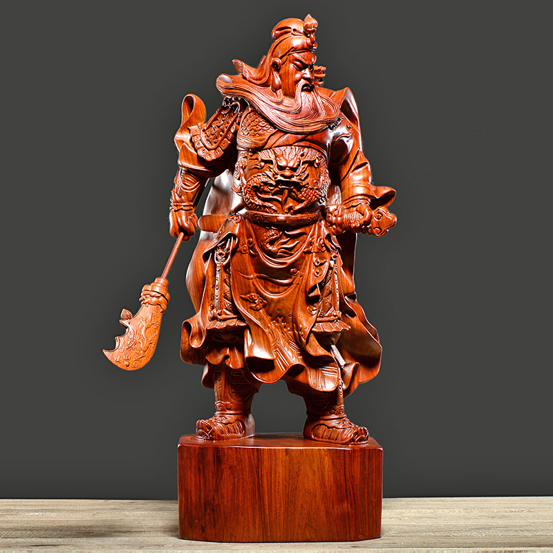 花梨木雕关公像摆件客厅家用供奉大号关羽武财神关二爷神像工艺品