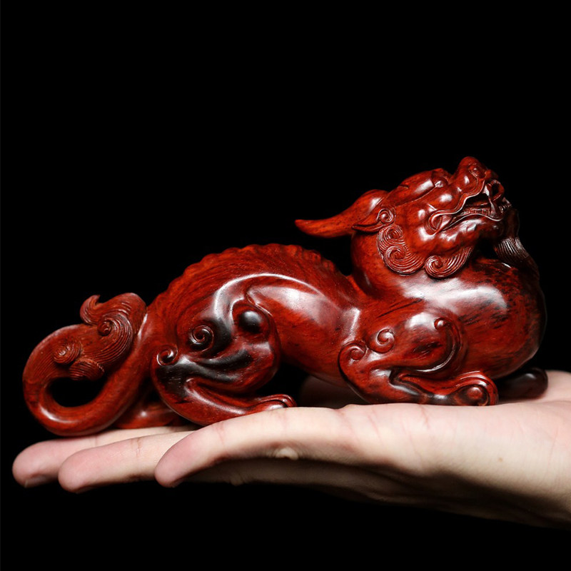 小叶紫檀貔貅摆件实木貔恘皮丘家用客厅店铺装饰品办公室家居饰品