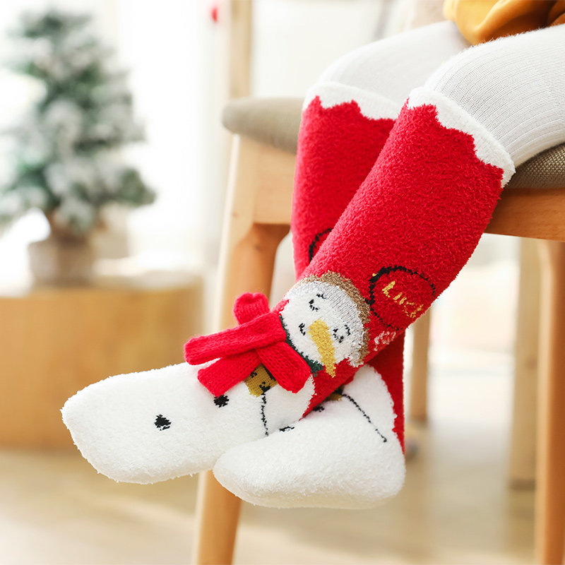 亲子圣诞袜儿童珊瑚绒加厚冬男女情侣圣诞节礼物袜子毛圈女童宝宝