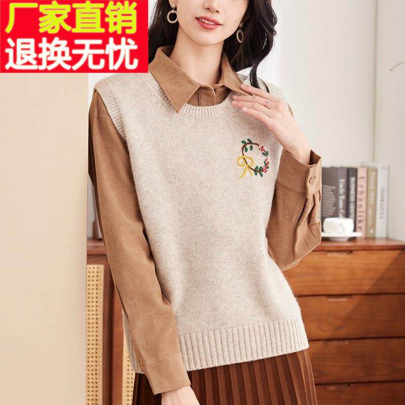 羊毛马甲女款2024新款秋冬叠穿毛衣背心坎肩春秋针织上衣马夹外穿