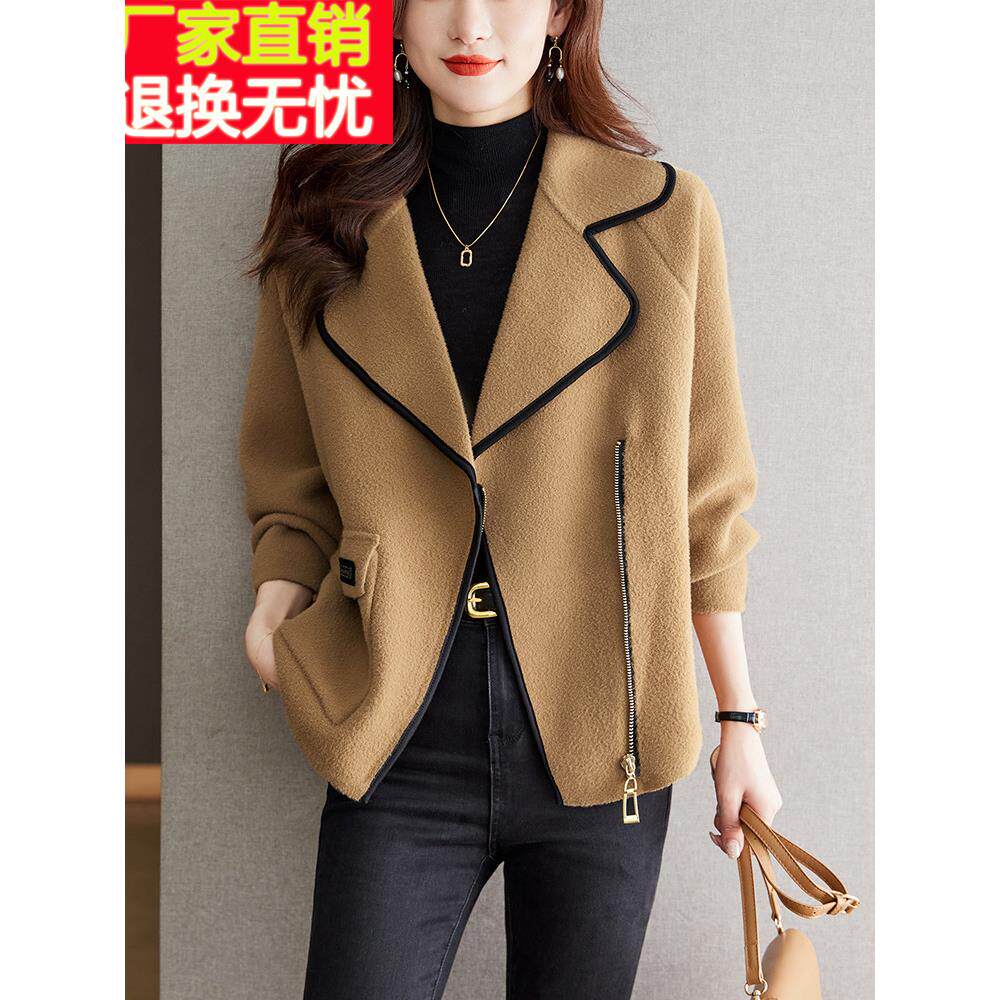 西装领外套女2025新款爆款春秋季加厚水貂绒外衣女短款针织开衫