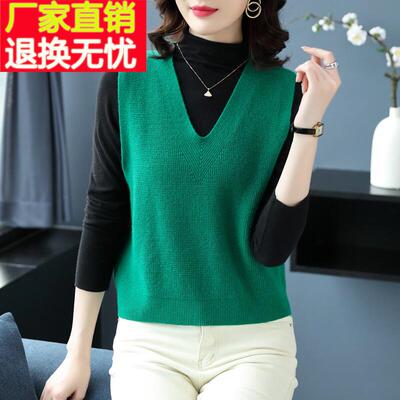 v领针织马甲背心女款2025新款春秋纯羊毛毛衣小坎肩高腰短款马夹