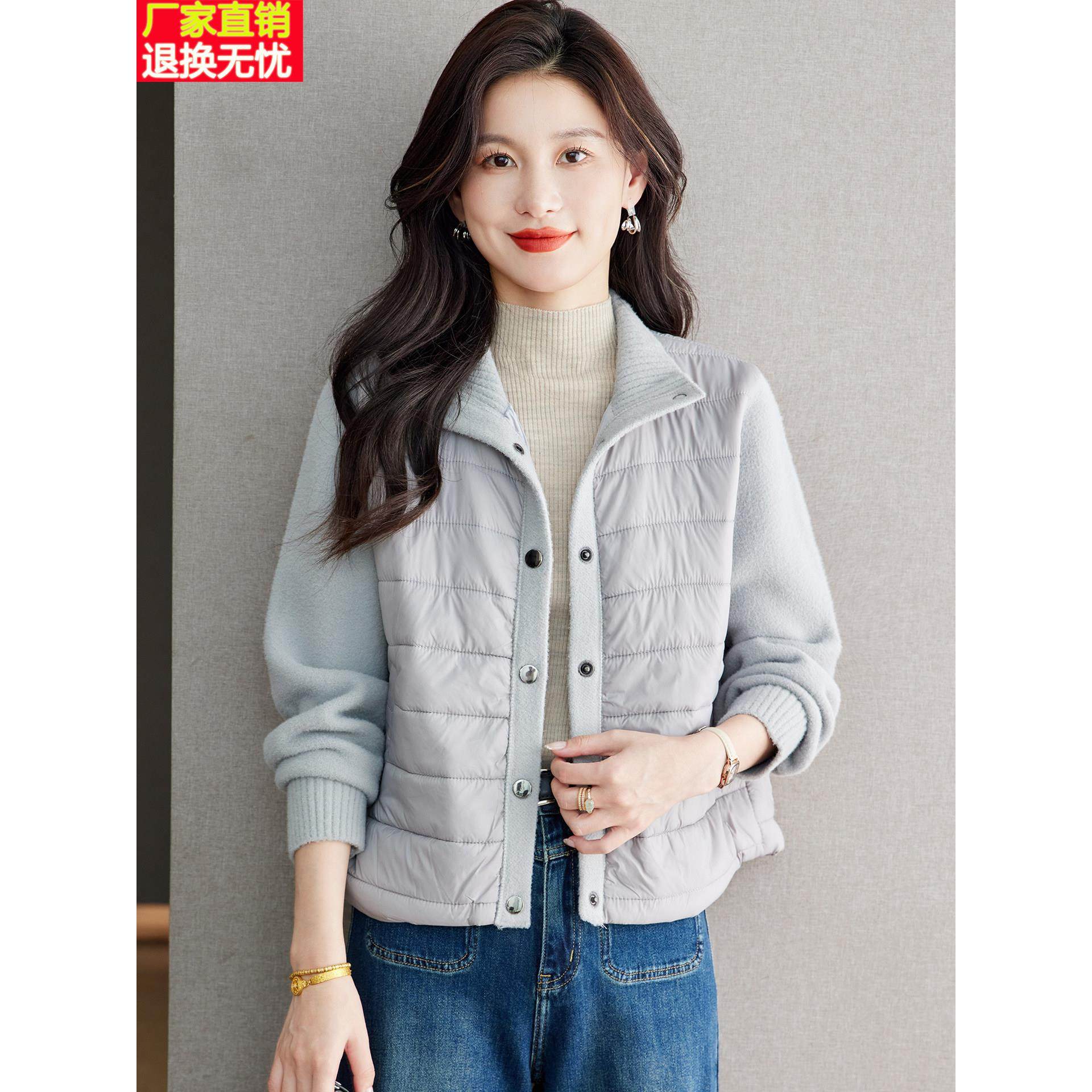 棉服女款2025秋冬季新款今年流行爆款厚拼接夹棉外套女短款开衫