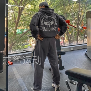 VANQUISH BETTER拳头哑铃男女运动休闲短款春秋连帽卫衣套装K5O4