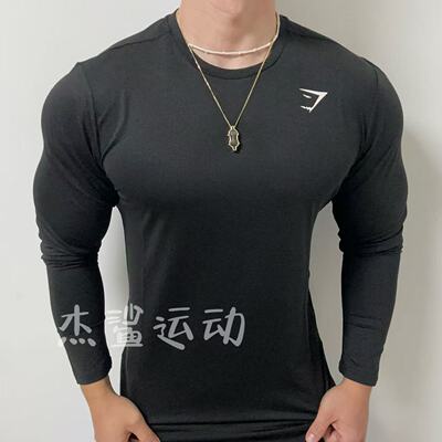 强烈推荐Gymshark arrival男运动健身速干透气弹性小标圆领长袖P4