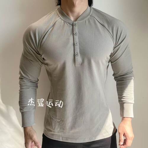 英国Gymshark rest day男子运动休闲棉质刺绣标纽扣亨利领长袖L1