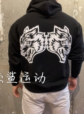 折扣限量DARC狼头春秋款男女双狼运动休闲宽松纯棉连帽套头卫衣