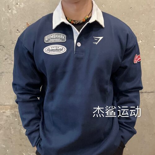 牛货Gymshark Rugby男子贴布刺绣标运动休闲翻领衬衫长袖P1