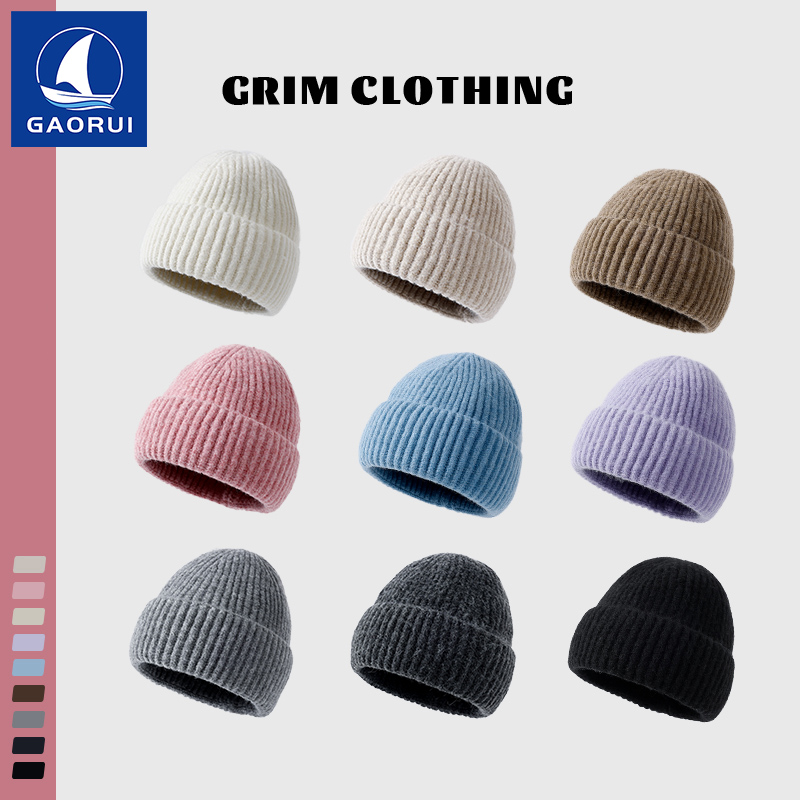 休闲保暖加厚纯色针织帽