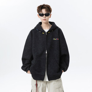 Crying Center哭喊中心三川一禾男装東崛NOLOGO开衫刺绣连帽卫衣