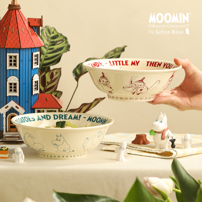 蓝莲花陶瓷可爱姆明面碗