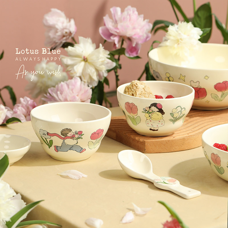 蓝莲花葫芦餐具新婚礼物送新人闺蜜陶瓷碗盘结婚陪嫁碗碟勺高颜值,餐饮具,碗,淘宝优惠券,粉丝福利购,淘宝优惠卷