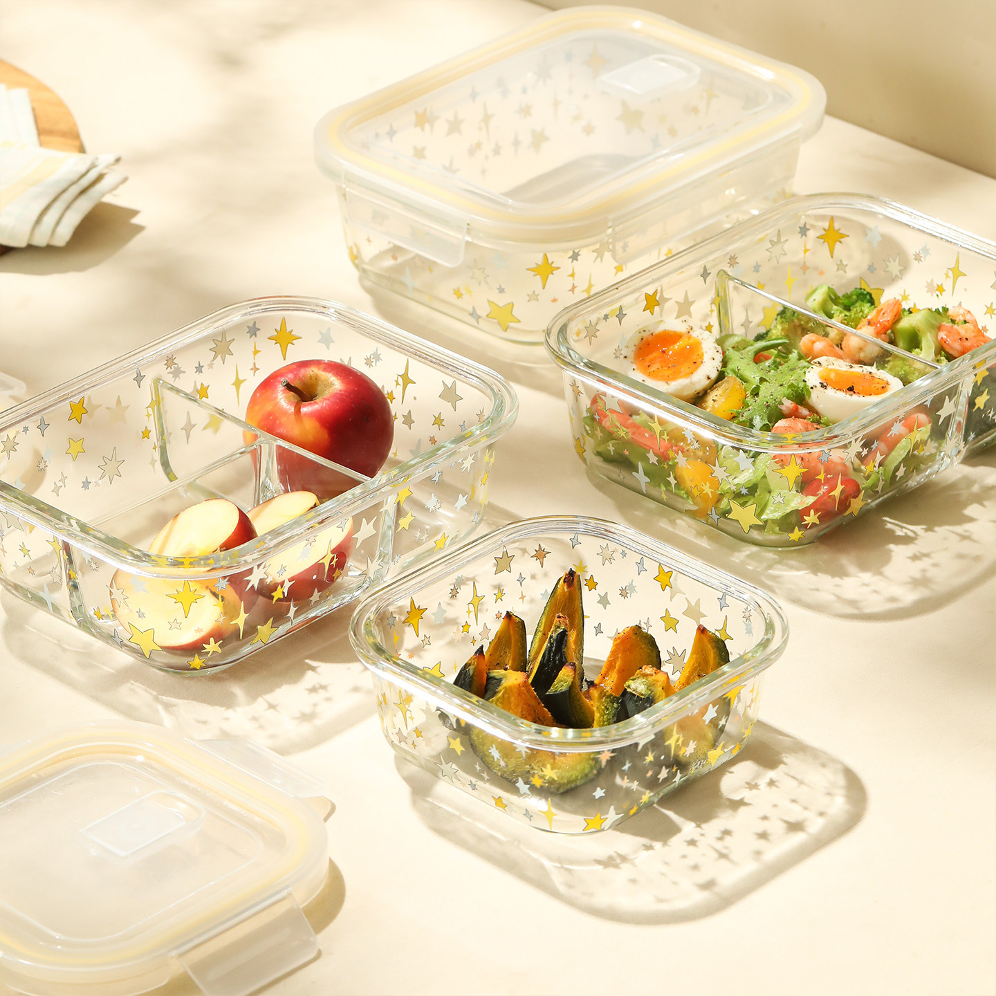 蓝莲花高硼硅玻璃保鲜盒饭盒便当微波炉冰箱上班族带饭专用可加热,餐饮具,保鲜盒,淘宝优惠券,粉丝福利购,淘宝优惠卷