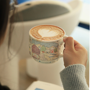 蓝莲花水杯茶杯咖啡杯陶瓷拉花高颜值办公室家用家庭个人喝水杯子