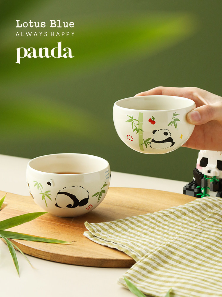 Керамическая ручная чашка Blue lotus Panda, кофейная чашка в форме яйца, цветочная чашка, высококачественная посуда для послеобеденного чая в японском стиле Изображение 1