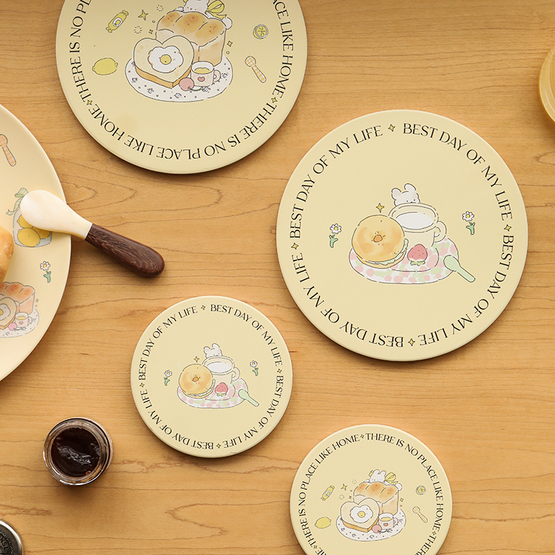 蓝莲花软木防滑底吸水杯垫