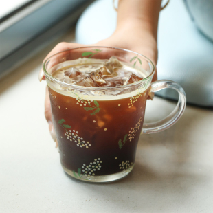 蓝莲花玻璃水杯家用办公室咖啡杯女士个人专用轻奢高级感杯子茶杯