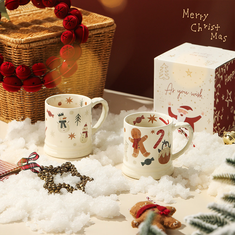 蓝莲花圣诞节姜饼人杯子陶瓷杯女生马克杯家用咖啡杯情侣水杯一对,餐饮具,马克杯,淘宝优惠券,粉丝福利购,淘宝优惠卷
